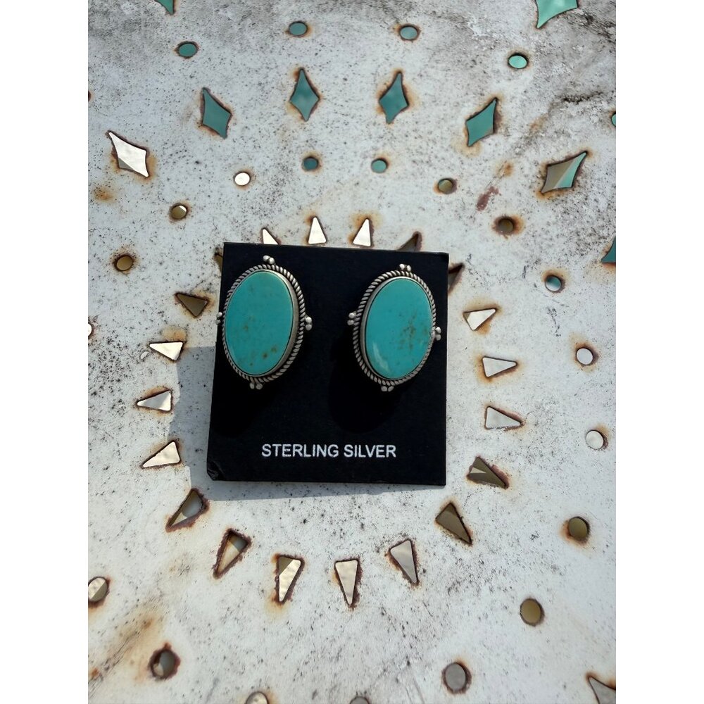 NWT Artisan Sterling Silver Royston Turquoise Stud Earrings  Oval  6.04g gift